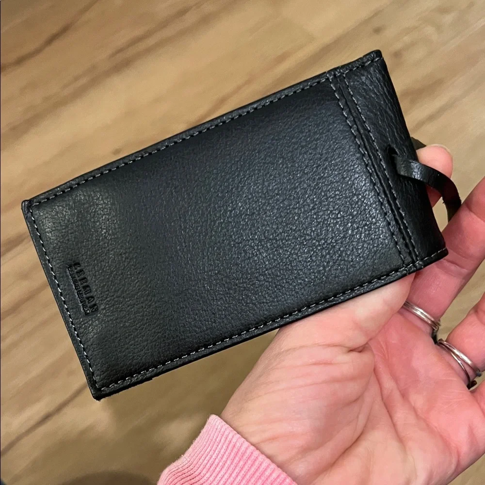 All Saints Black Leather Luggage Tag